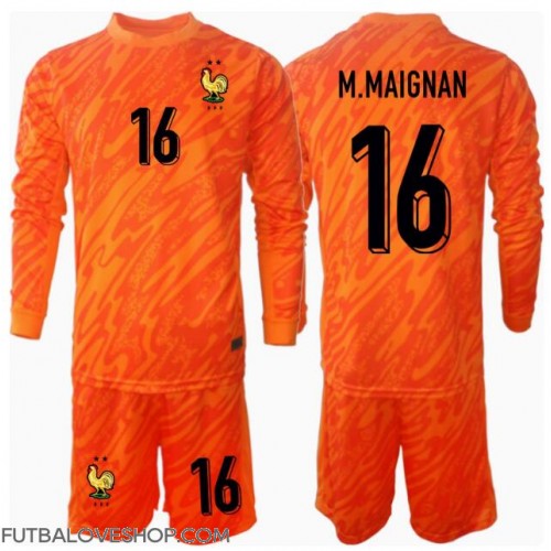 Dres Francúzsko Mike Maignan #16 Brankarsky Preč pre deti ME 2024 Dlhy Rukáv (+ trenírky)